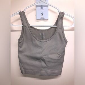 Cropped ribbed cream tank top with built in sports bra